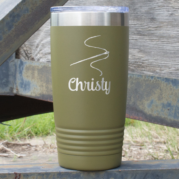 Custom Sewing Time 20 oz Stainless Steel Tumbler - Olive - Double Sided (Personalized)