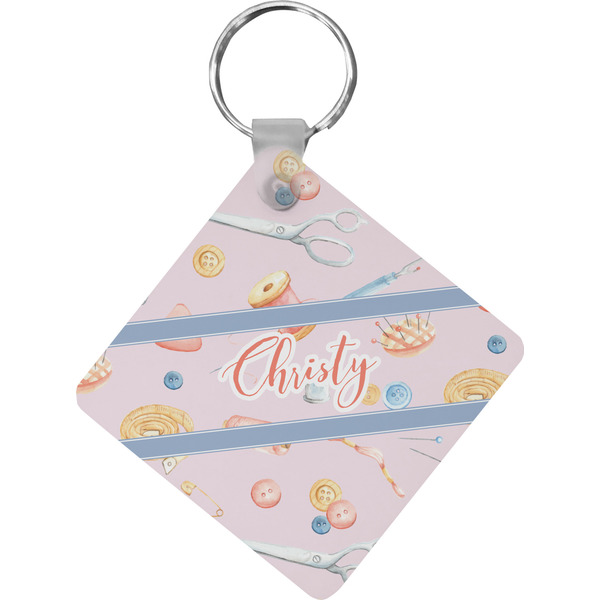 Custom Sewing Time Diamond Plastic Keychain w/ Name or Text