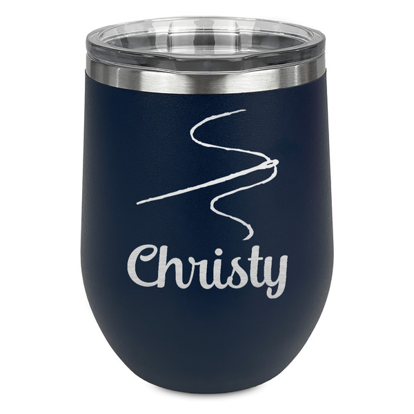 Custom Sewing Time Stemless Stainless Steel Wine Tumbler - Navy - Double Sided (Personalized)