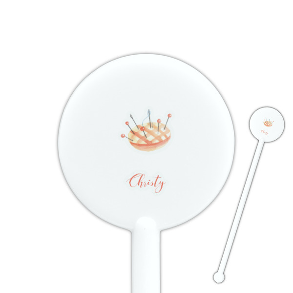 Custom Sewing Time 5.5" Round Plastic Stir Sticks - White - Double Sided (Personalized)