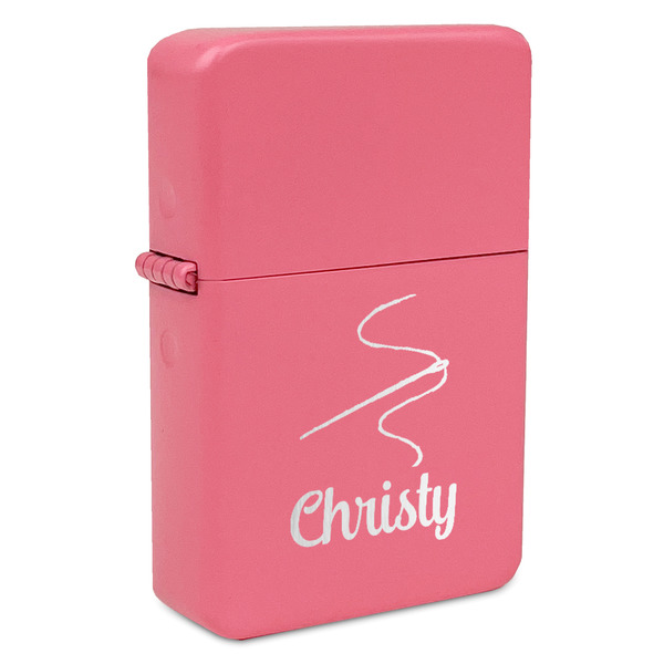 Custom Sewing Time Windproof Lighter - Pink - Double Sided & Lid Engraved (Personalized)