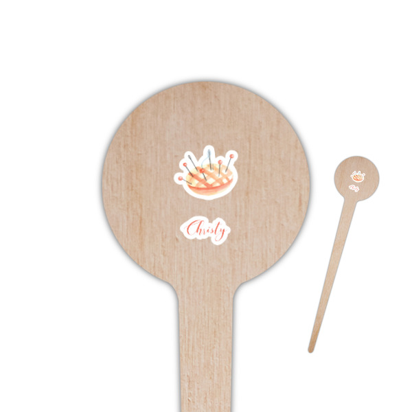 Custom Sewing Time 4" Round Wooden Food Picks - Single Sided (Personalized)