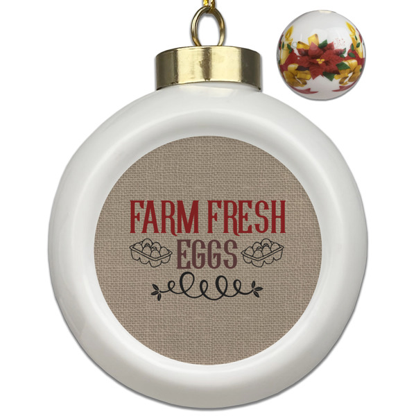 Custom Farm Quotes Ceramic Ball Ornaments - Poinsettia Garland