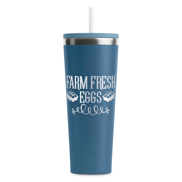 Custom Farm Quotes RTIC Everyday Tumbler with Straw - 28oz - Steel Blue - Double-Sided