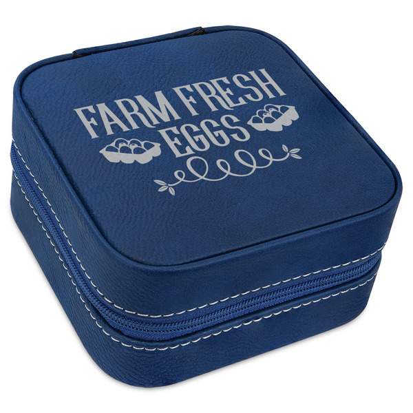 Custom Farm Quotes Travel Jewelry Box - Navy Blue Leather