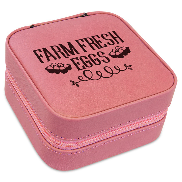 Custom Farm Quotes Travel Jewelry Boxes - Pink Leather