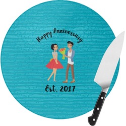 Happy Anniversary Round Glass Cutting Board - Small (Personalized)