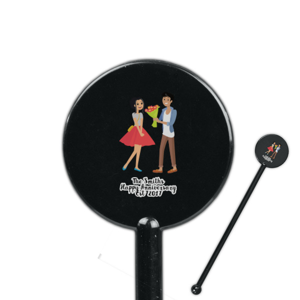 Custom Happy Anniversary 5.5" Round Plastic Stir Sticks - Black - Double Sided (Personalized)