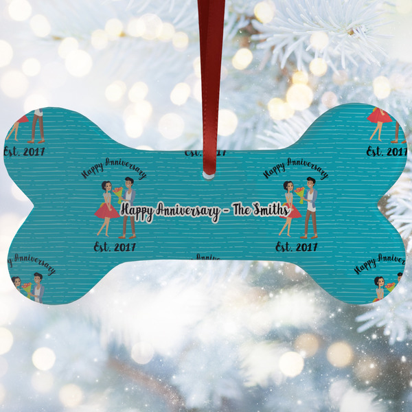 Custom Happy Anniversary Ceramic Dog Ornament w/ Couple's Names