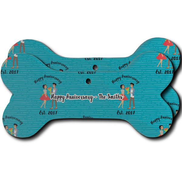 Custom Happy Anniversary Ceramic Dog Ornament - Front & Back w/ Couple's Names