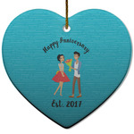 Happy Anniversary Heart Ceramic Ornament w/ Couple's Names