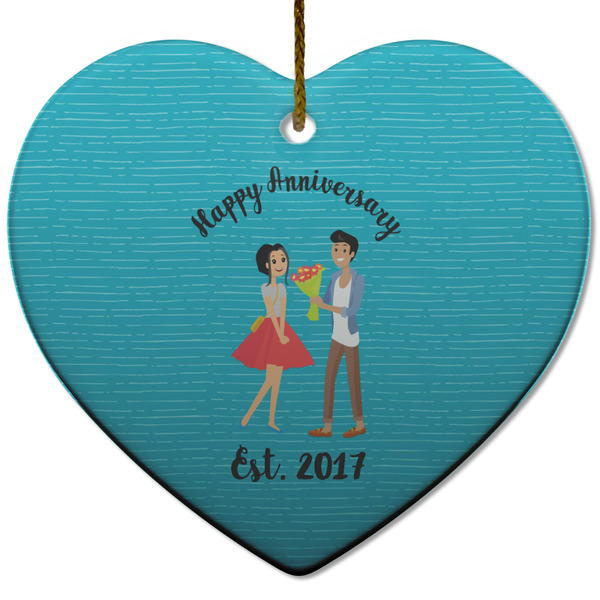 Custom Happy Anniversary Heart Ceramic Ornament w/ Couple's Names