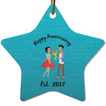 Happy Anniversary Star Ceramic Ornament w/ Couple's Names