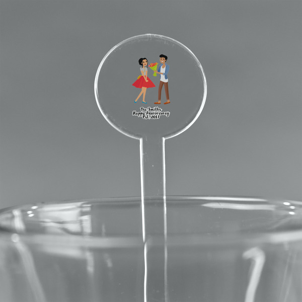 Custom Happy Anniversary 7" Round Plastic Stir Sticks - Clear (Personalized)