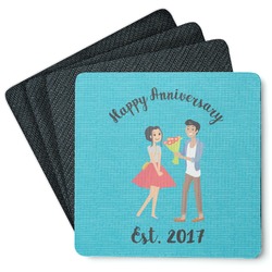 Happy Anniversary Square Rubber Backed Coasters - Set of 4 (Personalized)