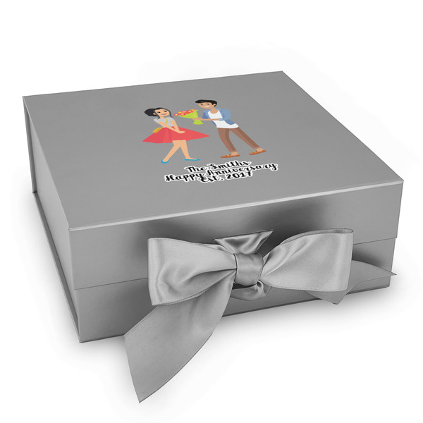 Custom Happy Anniversary Gift Box with Magnetic Lid - Silver (Personalized)