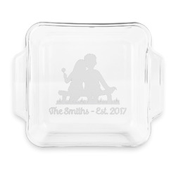 Happy Anniversary Glass Cake Dish with Truefit Lid - 8in x 8in (Personalized)
