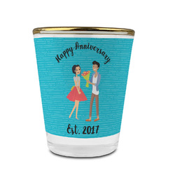 Happy Anniversary Glass Shot Glass - 1.5 oz - with Gold Rim - Single (Personalized)