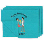 Happy Anniversary Double-Sided Linen Placemat - Set of 4 w/ Couple's Names