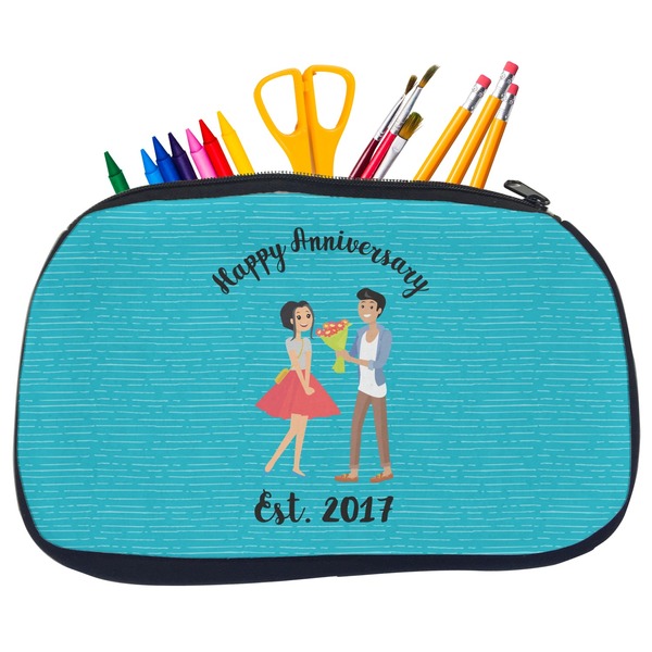 Custom Happy Anniversary Neoprene Pencil Case - Medium w/ Couple's Names