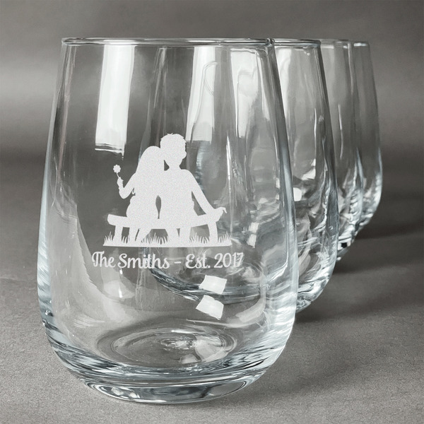 Custom Happy Anniversary Stemless Wine Glasses (Set of 4) (Personalized)