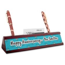 Happy Anniversary Red Mahogany Nameplate with Business Card Holder (Personalized)