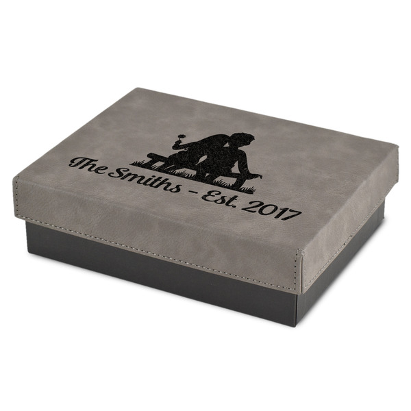 Custom Happy Anniversary Small Gift Box w/ Engraved Leather Lid (Personalized)