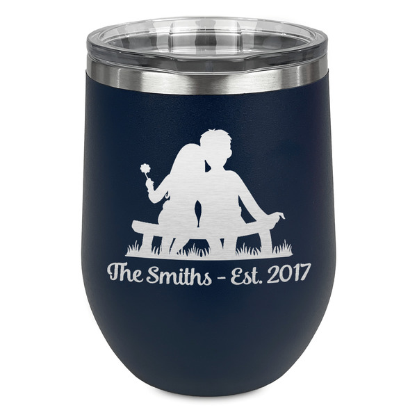 Custom Happy Anniversary Stemless Stainless Steel Wine Tumbler - Navy - Double Sided (Personalized)