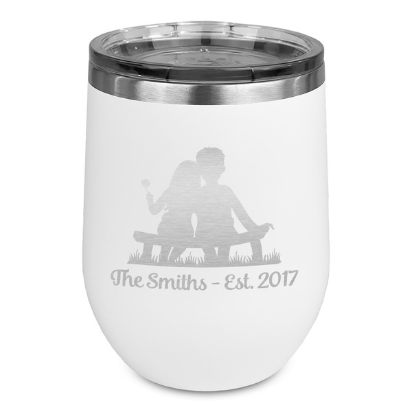 Custom Happy Anniversary Stemless Stainless Steel Wine Tumbler - White - Double Sided (Personalized)