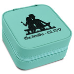 Happy Anniversary Travel Jewelry Box - Teal Leather (Personalized)