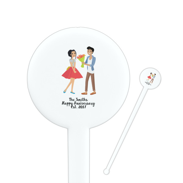 Custom Happy Anniversary 7" Round Plastic Stir Sticks - White - Double Sided (Personalized)