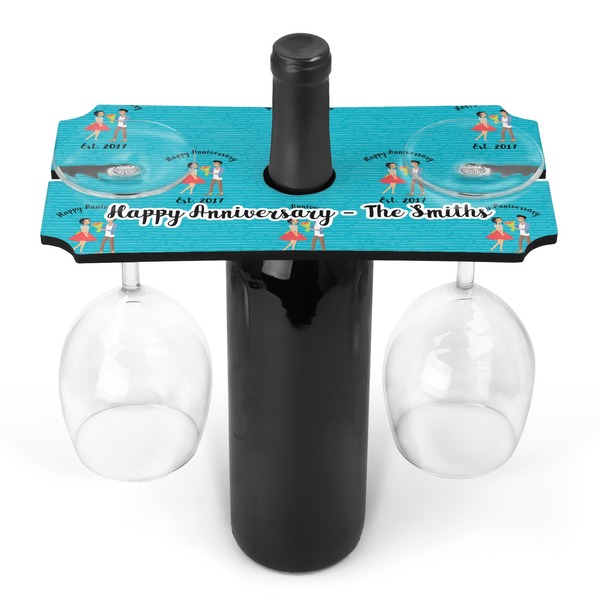 Custom Happy Anniversary Wine Bottle & Glass Holder (Personalized)