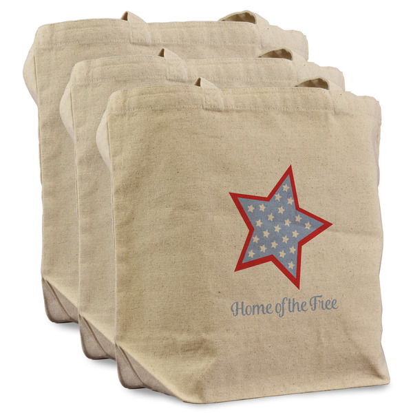 Custom American Quotes Reusable Cotton Grocery Bags - Set of 3