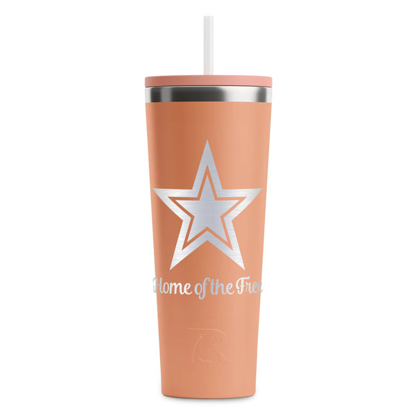 Custom American Quotes RTIC Everyday Tumbler with Straw - 28oz - Peach - Double-Sided