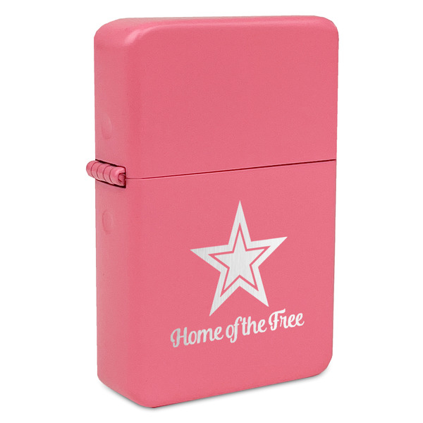 Custom American Quotes Windproof Lighter - Pink - Single Sided & Lid Engraved