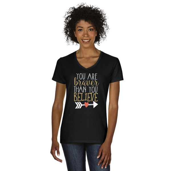Custom Inspirational Quotes Women's V-Neck T-Shirt - Black - Large