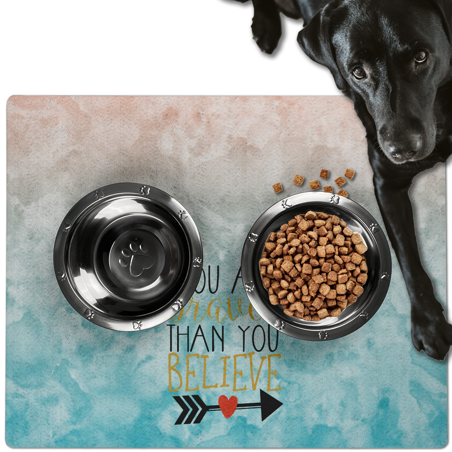 Playful Puppy Personalized Pet Food Mat