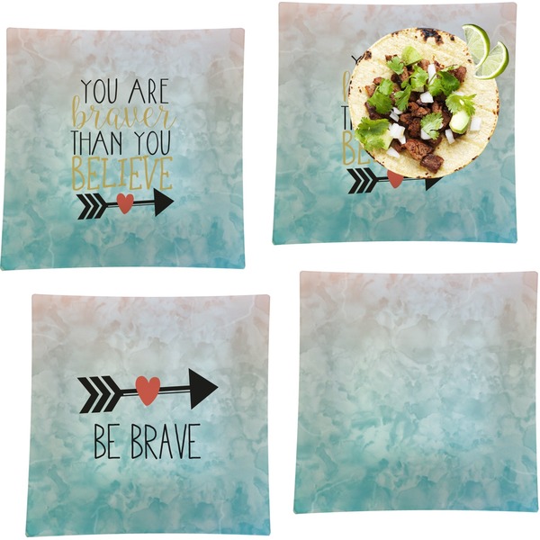 Custom Inspirational Quotes Set of 4 Glass Square Lunch / Dinner Plate 9.5"