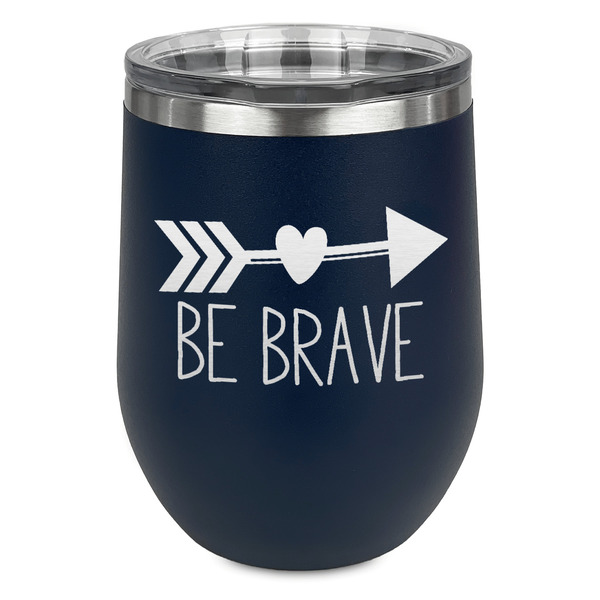 Custom Inspirational Quotes Stemless Stainless Steel Wine Tumbler - Navy - Double Sided