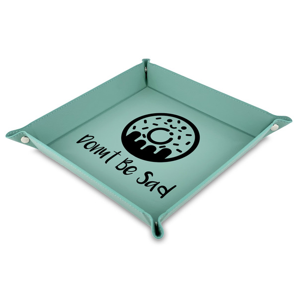 Custom Donuts Faux Leather Dice Tray - 9" x 9"  - Teal (Personalized)