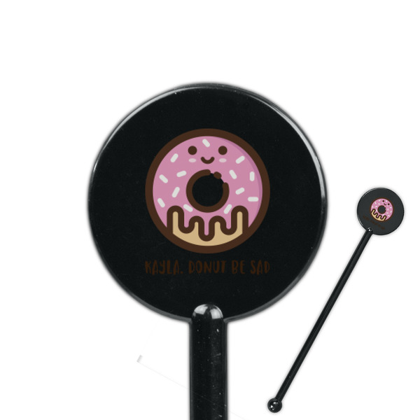 Custom Donuts 5.5" Round Plastic Stir Sticks - Black - Single Sided (Personalized)