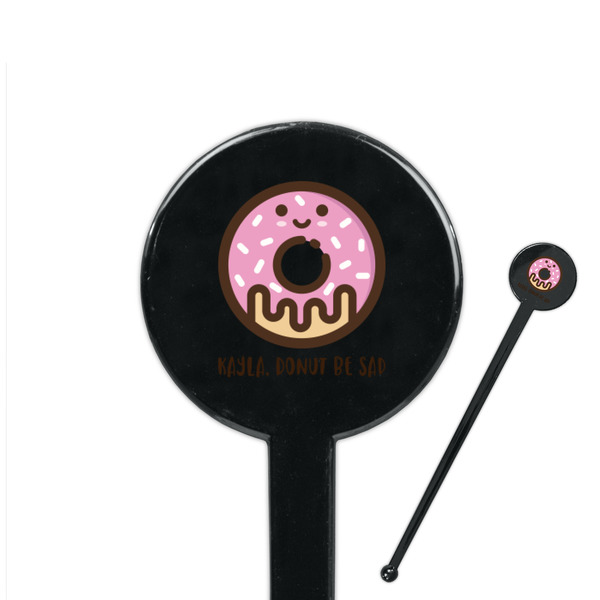 Custom Donuts 7" Round Plastic Stir Sticks - Black - Single Sided (Personalized)