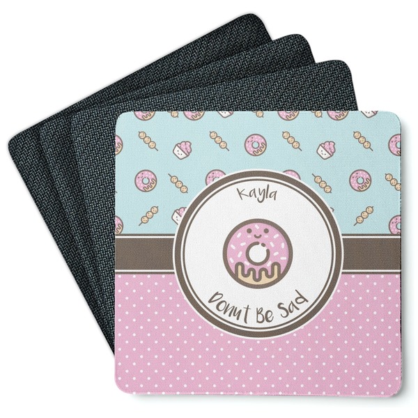 Custom Donuts Square Rubber Backed Coasters - Set of 4 (Personalized)