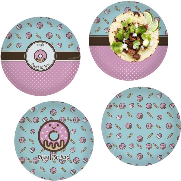 Custom Donuts Set of 4 Glass Lunch / Dinner Plate 10" (Personalized)