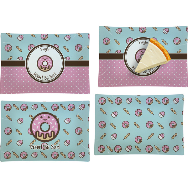 Custom Donuts Set of 4 Glass Rectangular Appetizer / Dessert Plate (Personalized)