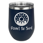 Donuts Stemless Stainless Steel Wine Tumbler - Navy - Double Sided (Personalized)