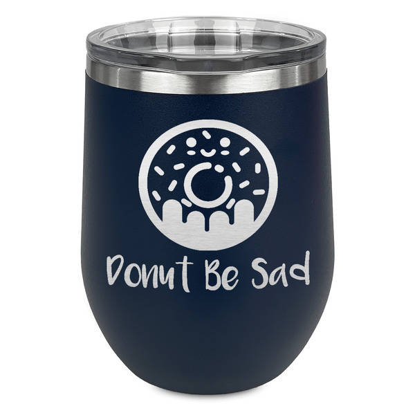 Custom Donuts Stemless Stainless Steel Wine Tumbler - Navy - Double Sided (Personalized)