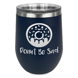 Donuts Stemless Stainless Steel Wine Tumbler - Navy - Single Sided (Personalized)