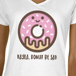 Donuts Women's V-Neck T-Shirt - White (Personalized)