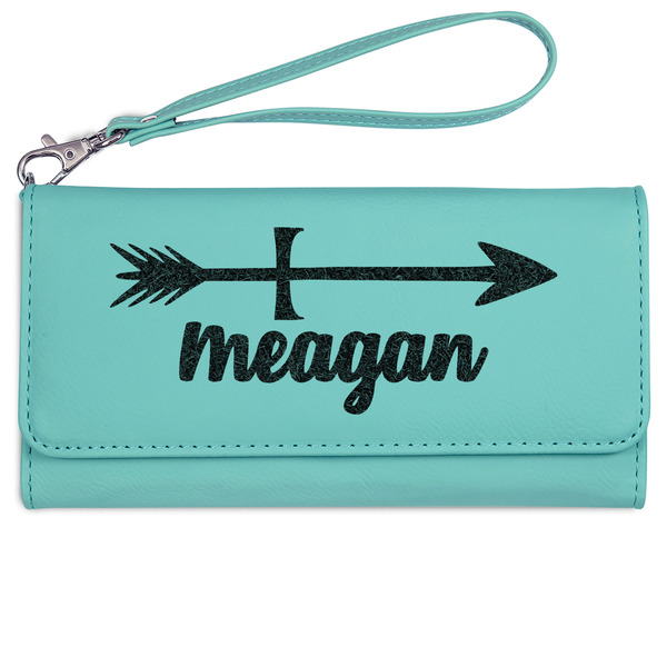 Custom Tribal Arrows Ladies Leatherette Wallet - Laser Engraved- Teal (Personalized)